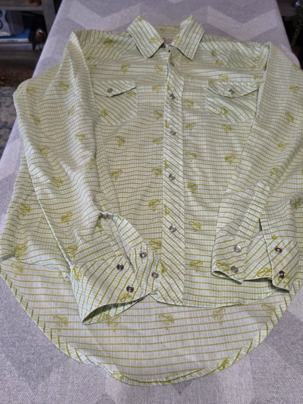 Paul Frank Mens Medium Western Plaid Snap Shirt With Green Horse Print